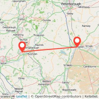 Huntingdon Wellingborough train map