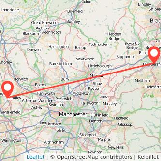 Huddersfield Wigan train map