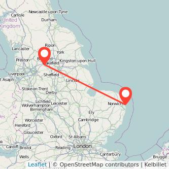Huddersfield Great Yarmouth train map