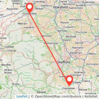 Huddersfield Chesterfield train map