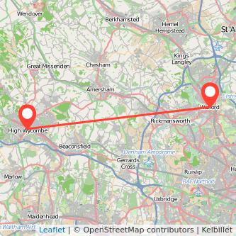 High Wycombe Watford train map