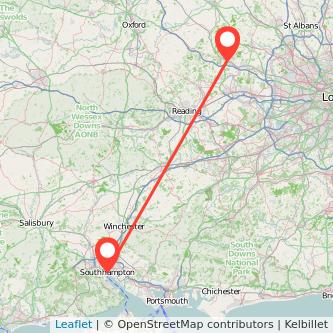 High Wycombe Southampton train map