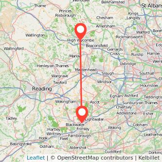 High Wycombe Camberley train map