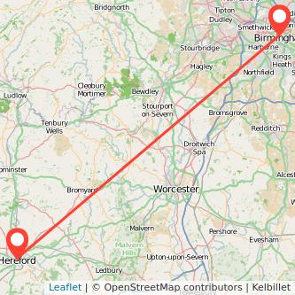 Hereford Birmingham train map