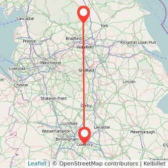 Harrogate Coventry bus map