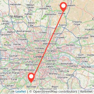 Harlow Sutton train map