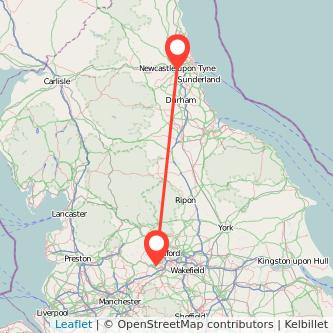 Halifax Newcastle upon Tyne train map