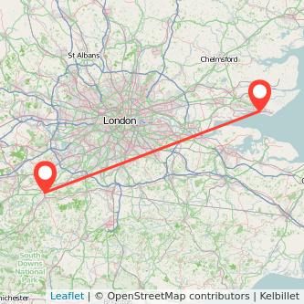 Guildford Southend-on-Sea bus map