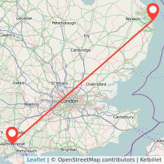 Great Yarmouth Southampton train map