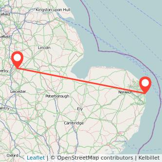 Great Yarmouth Nottingham train map