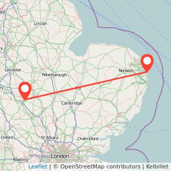 Great Yarmouth Northampton bus map