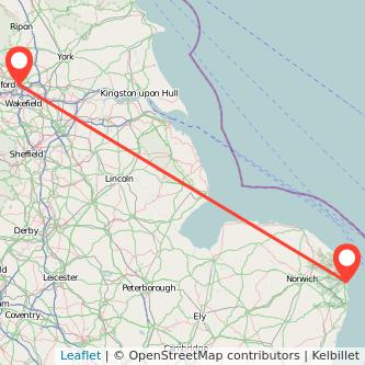 Great Yarmouth Leeds train map