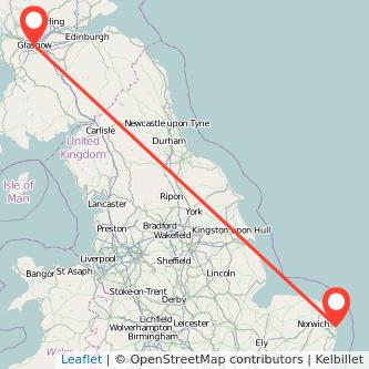 Great Yarmouth Glasgow train map