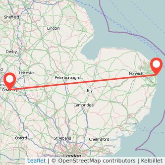 Great Yarmouth Coventry train map