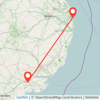 Great Yarmouth Colchester train map