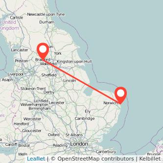 Great Yarmouth Bradford train map