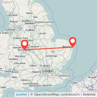 Great Yarmouth Birmingham bus map