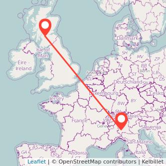 Glasgow Milan flight map