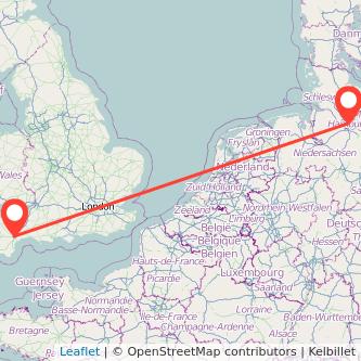 Exeter Hamburg flight map