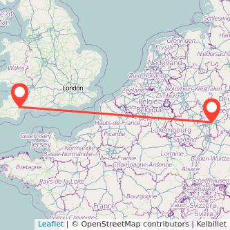 Exeter Frankfurt flight map