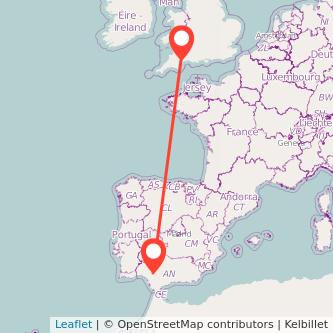 Exeter Seville flight map
