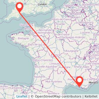 Exeter Marseille flight map