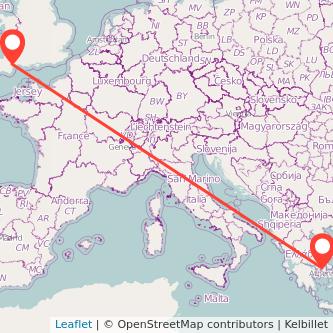 Exeter Athens flight map