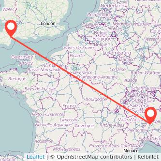 Exeter Milan flight map