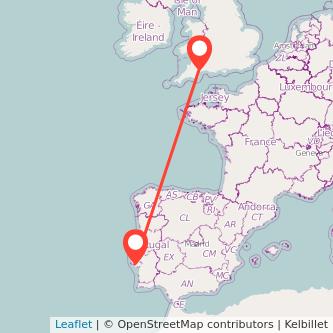Exeter Lisbon flight map