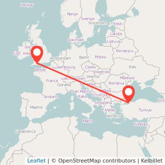 Exeter Istanbul flight map