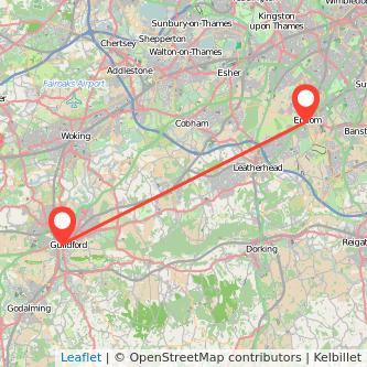 Epsom Guildford train map