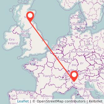 Edinburgh Milan flight map