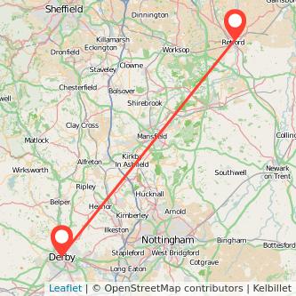 Retford Derby bus map