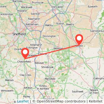 Retford Chesterfield bus map