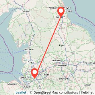 Durham Warrington train map