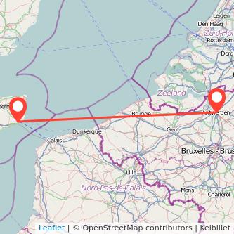 Dover Antwerp bus map