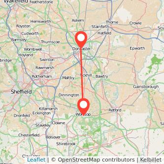 Doncaster Worksop bus map