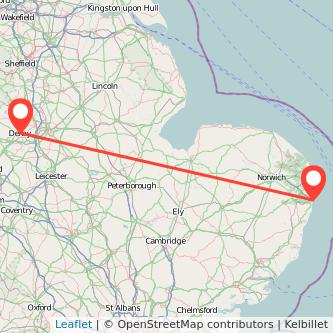 Derby Lowestoft bus map