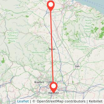 Darlington Wakefield bus map