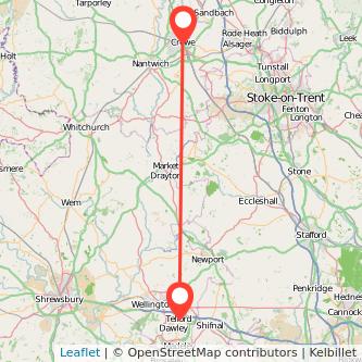 Crewe Telford bus map