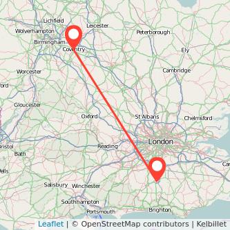 Crawley Coventry train map