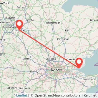 Coventry Southend-on-Sea bus map