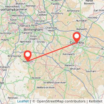 Coventry Redditch train map