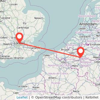 Mapa del viaje Bruselas Londres en bus