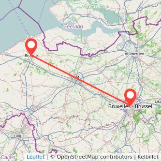 Mapa del viaje Bruselas Brujas en tren