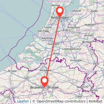 Mapa del viaje Bruselas Amsterdam en tren