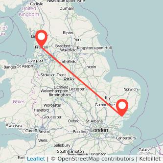 Colchester Preston train map