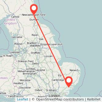 Colchester Newcastle upon Tyne train map