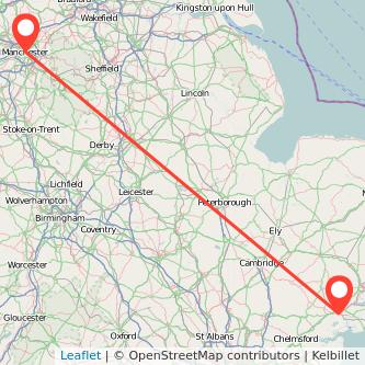 Colchester Manchester train map