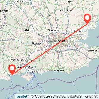 Colchester Bournemouth train map